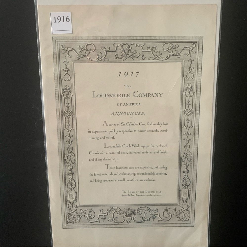 Vintage 1916 The Locomobile Company of America Announces Ad Advertisement
